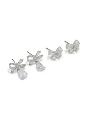 Glamour Accent Silver Cubic Zirconia Bow Earrings 2-Pack
