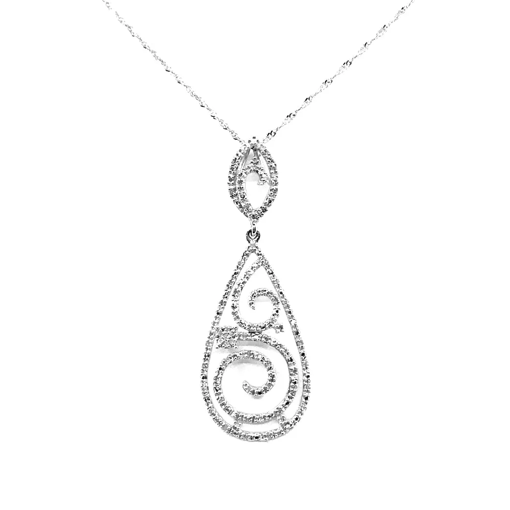 Marvelous Gift Beach Adornment 14K White Gold and Diamond Teardrop Pendant Necklace