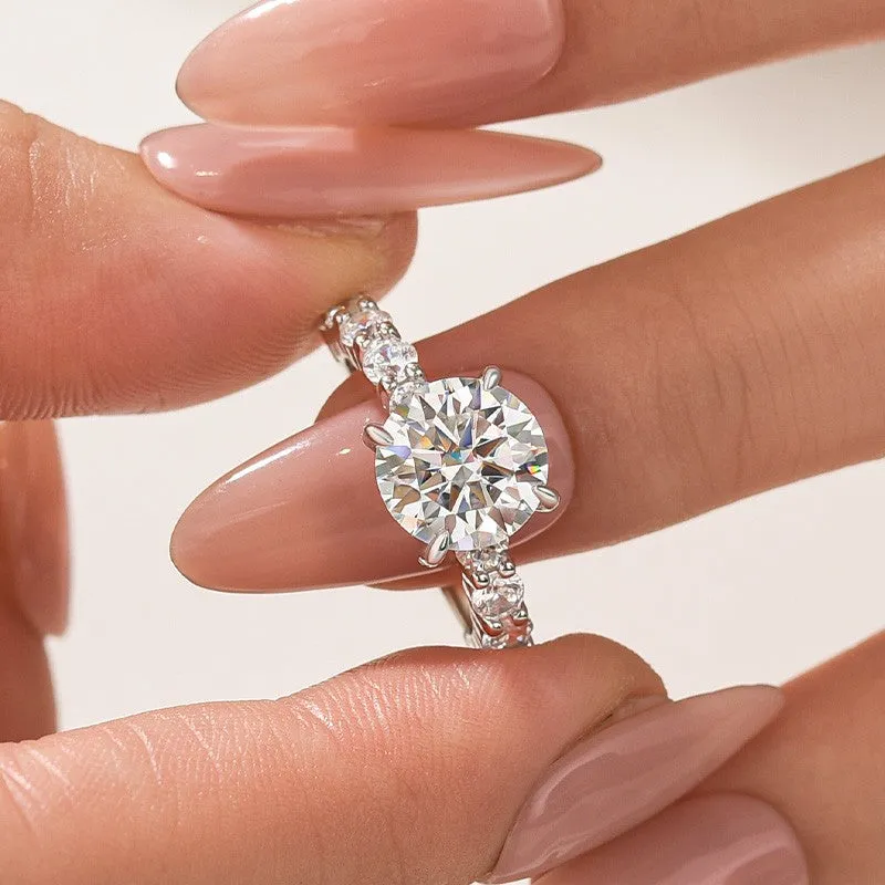 Moissanite 3.0Ct Round White Gold Engagement Ring Everyday Luxury Elegant Fit