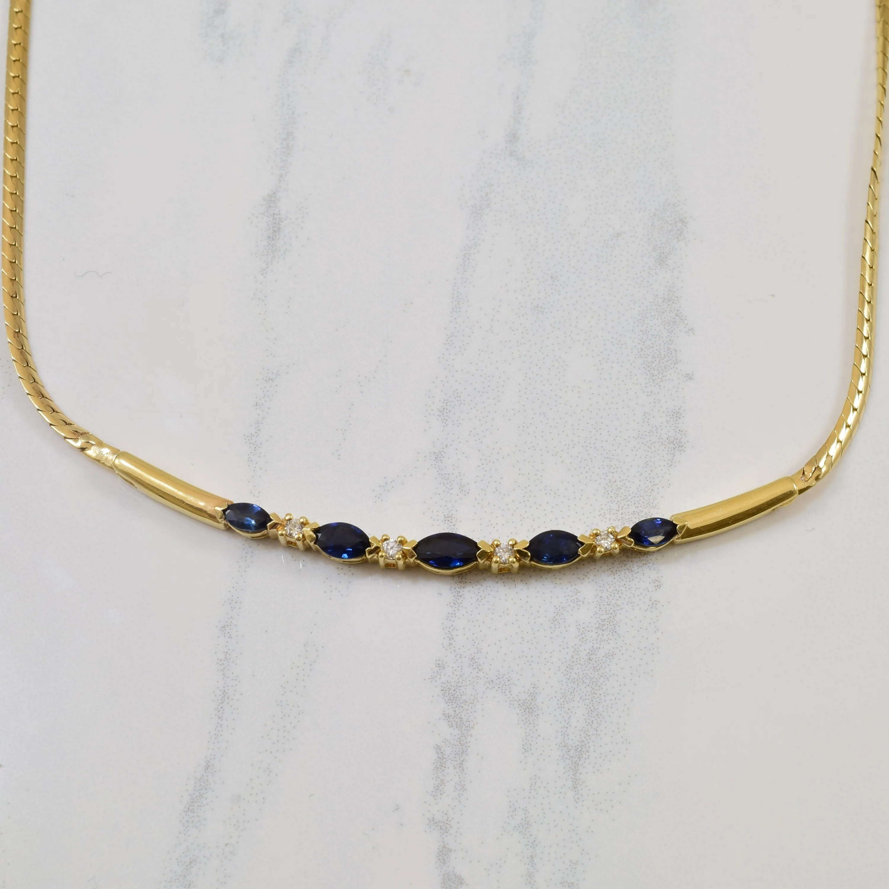 Marquise Sapphire & Diamond Bar Necklace | 0.75ctw, 0.08ctw | 16" | Bright Shine Textile Shine