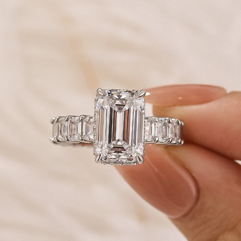 Versatile Look Glistening Piece 5.0Ct Emerald Cut Engagement Ring Travel Ring In Sterling Silver