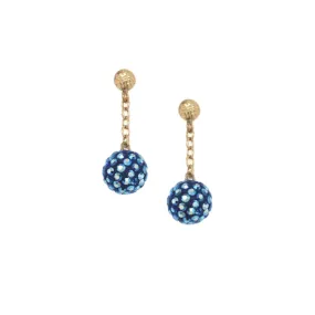 Square Decoration 14k Gold Post With Blue Shamballa Ball on Screwback Earring