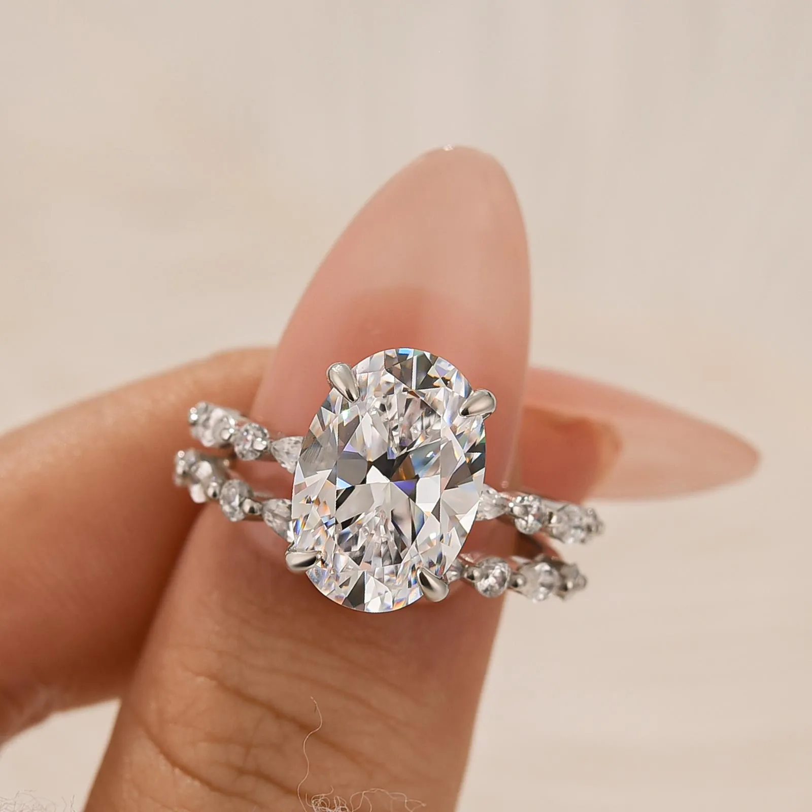 Soft Focus Refined Style 4.5Ct Oval Cut Engagement Ring With Classic Wedding Bands