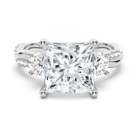 Balanced Balance Refined Appearance Twisted Band Princess Cut  Three Stone Moissanite Engagement Ring