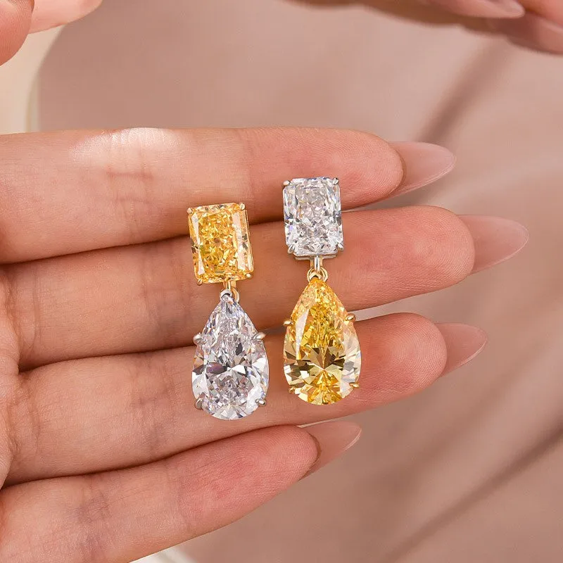 Artistic Edge Dainty Radiant Cut & Pear Cut Drop  Earrings In Sterling Silver