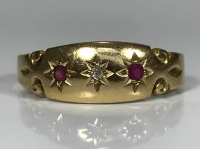 Vintage Ruby Diamond Ring in 18K Yellow Gold. July Birthstone. 15th Anniversary. 1901. Size 7 3/4 Anniversary Jewelry Romantic Jewelry