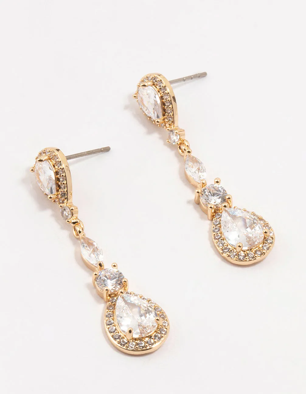 Gold Cubic Zirconia Pear Halo Drop Earrings Luxury Outfit