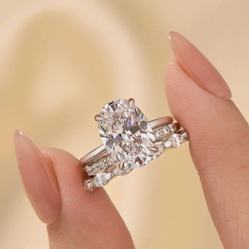 Radiant Pieces 3PC 4.5Ct Oval Cut Classic Wedding Ring Set Promise Ring For Her