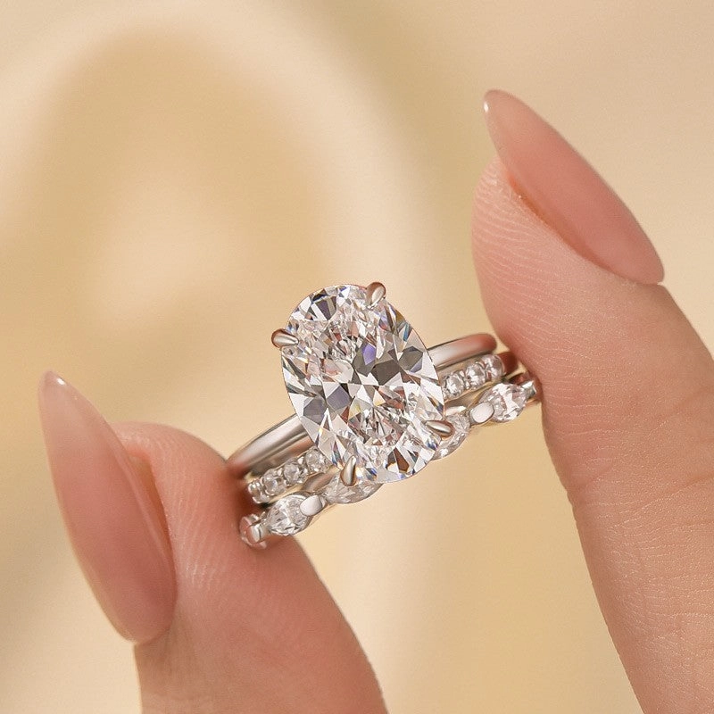 Soft Detail 3PC 4.5Ct Oval Cut Classic Wedding Ring Set Promise Ring For Her