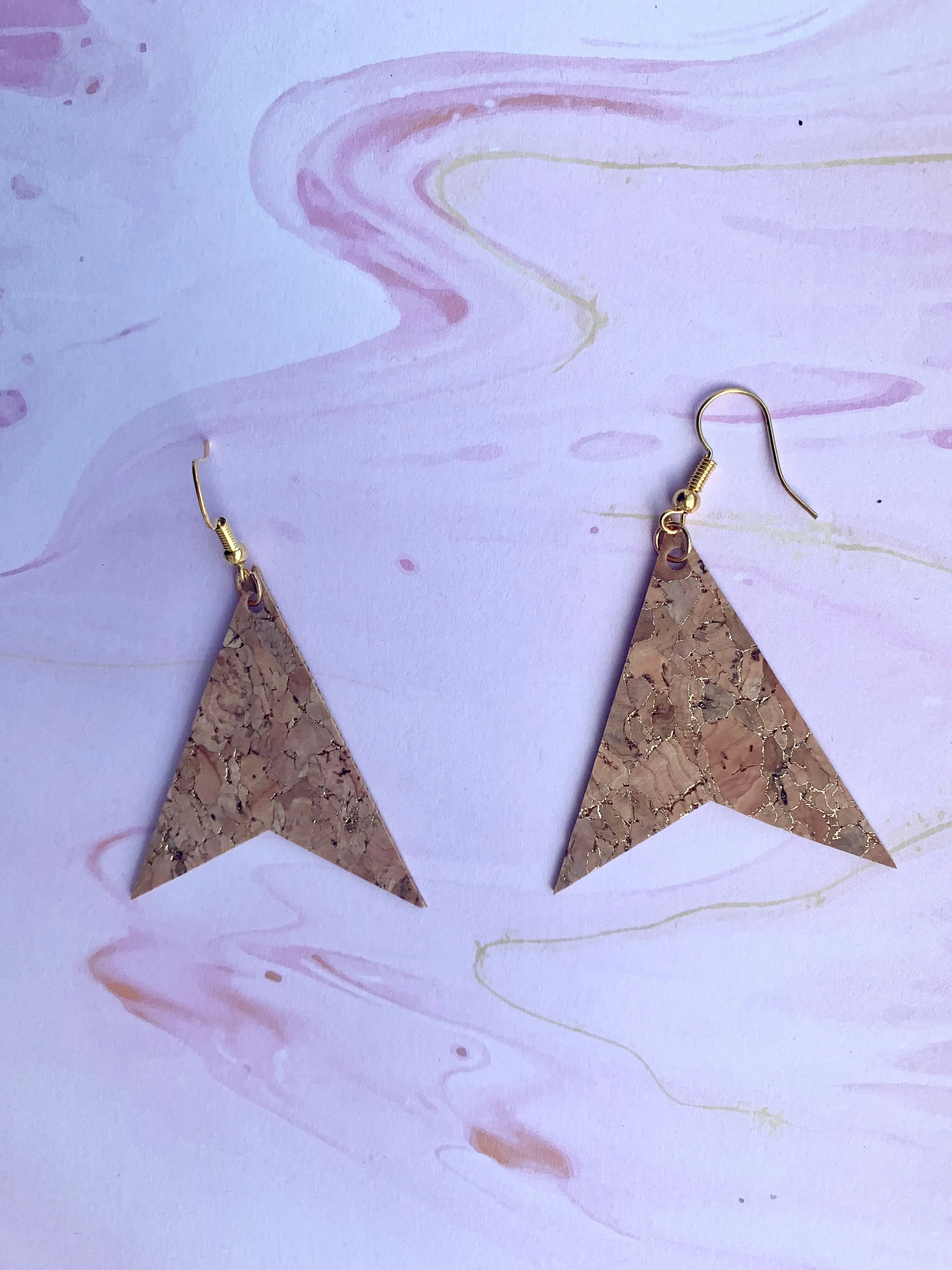Polygonal Item Cork Earrings - Gold