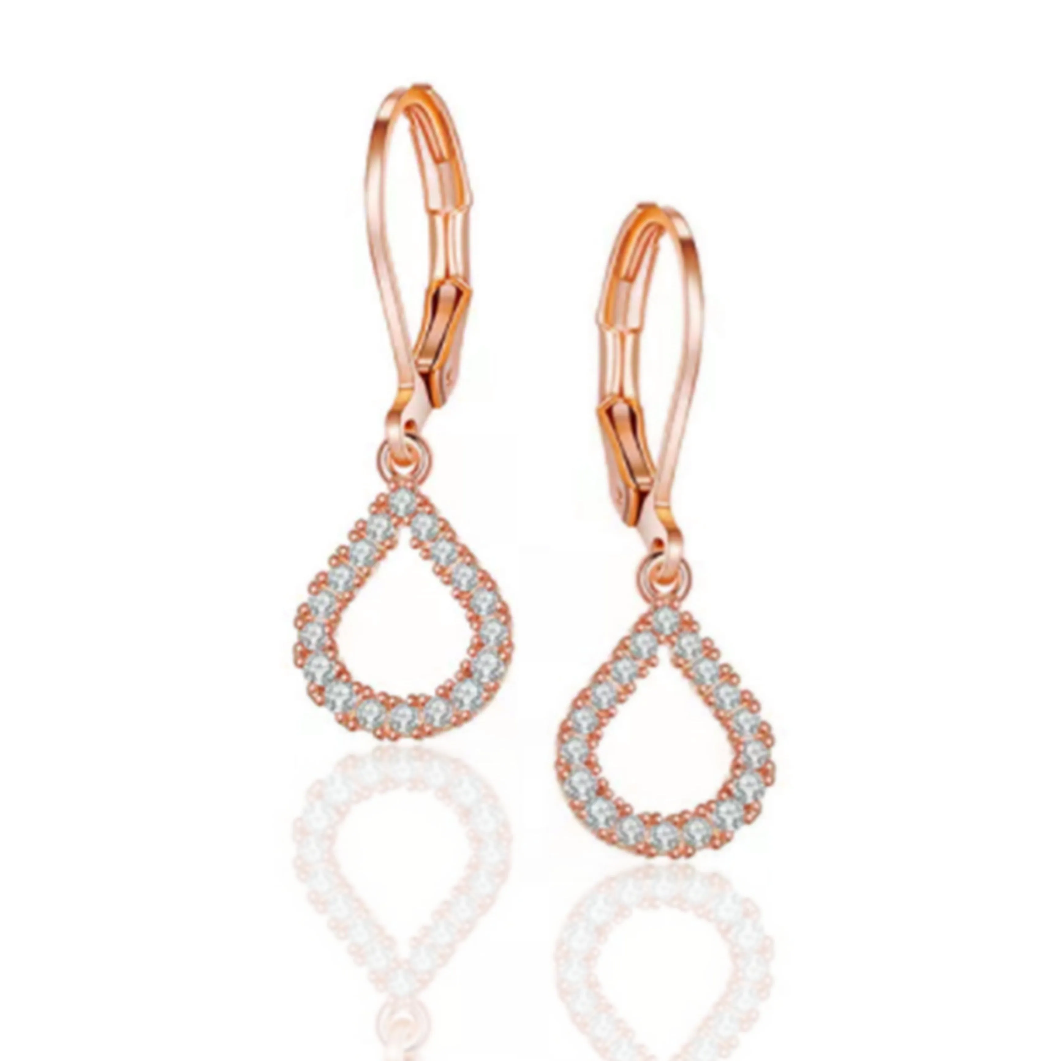 Attractive Element Attractive Ornament Gold Plated Surgical Steel CZ Hollow Teardrop Shape Earrings