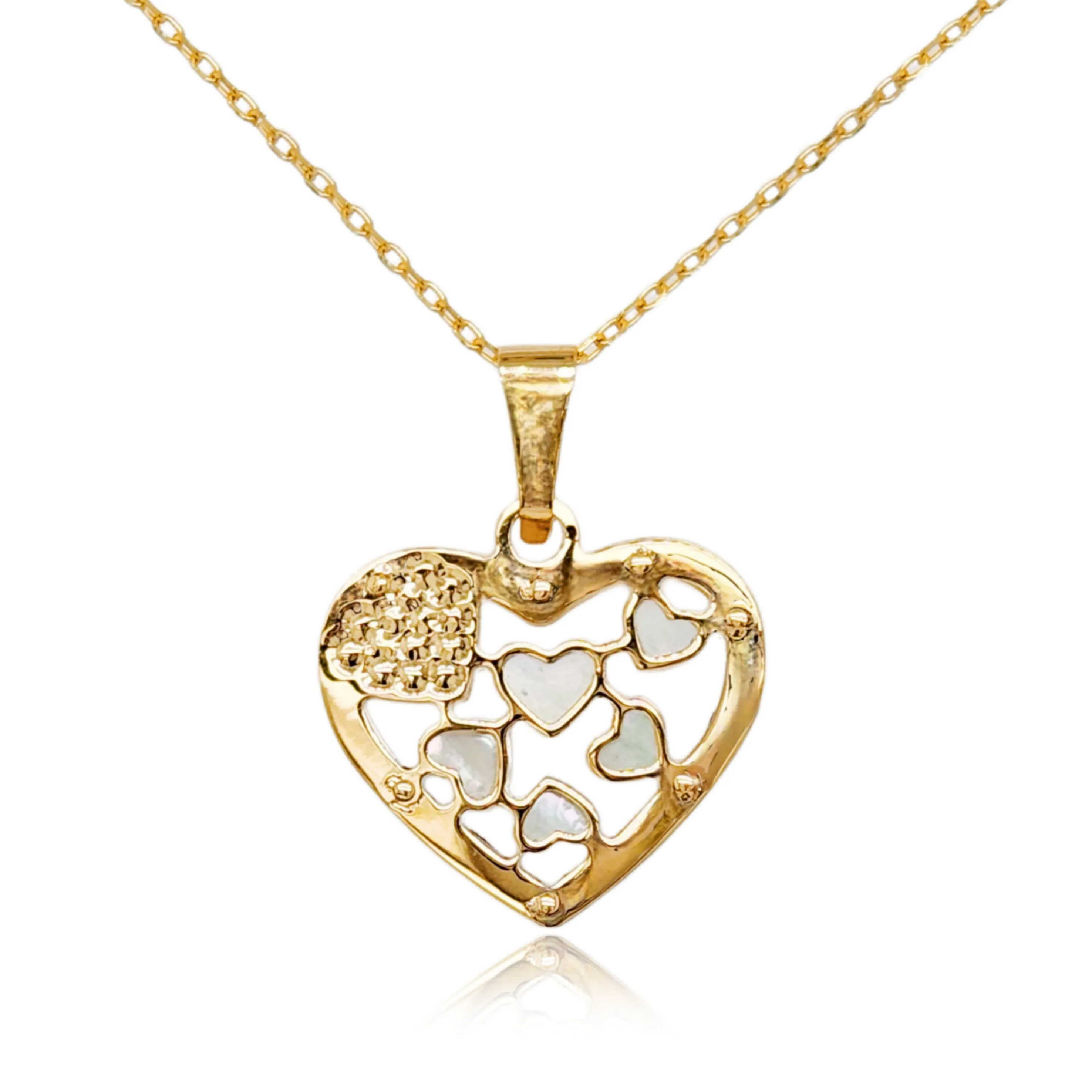 Daily Touch Winter Day 14k Gold Mother of Pearl Hearts Pendant Necklace