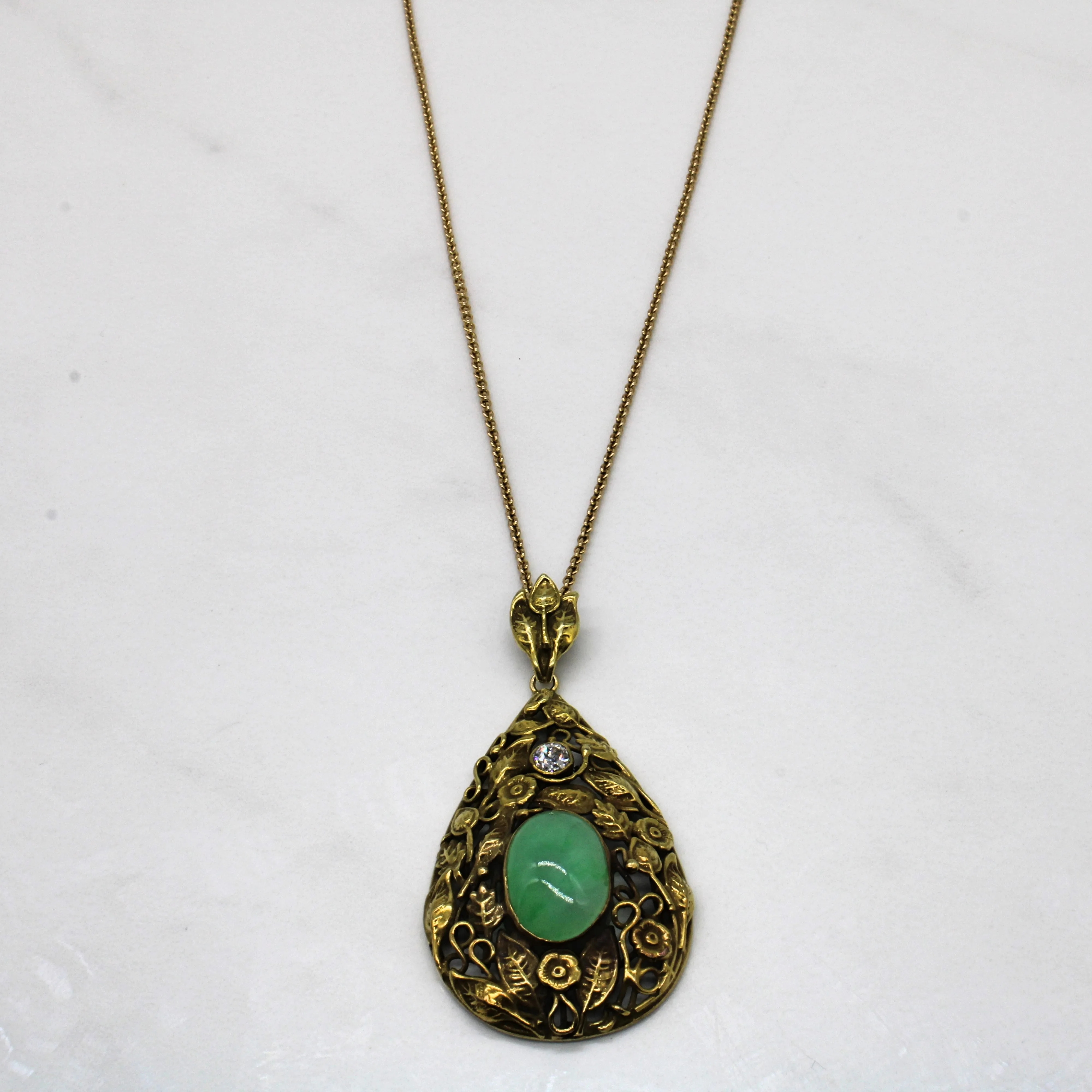 1930s Jadeite & Diamond Floral Necklace | 5.50ct, 0.27ct | 14" | Trendy Look