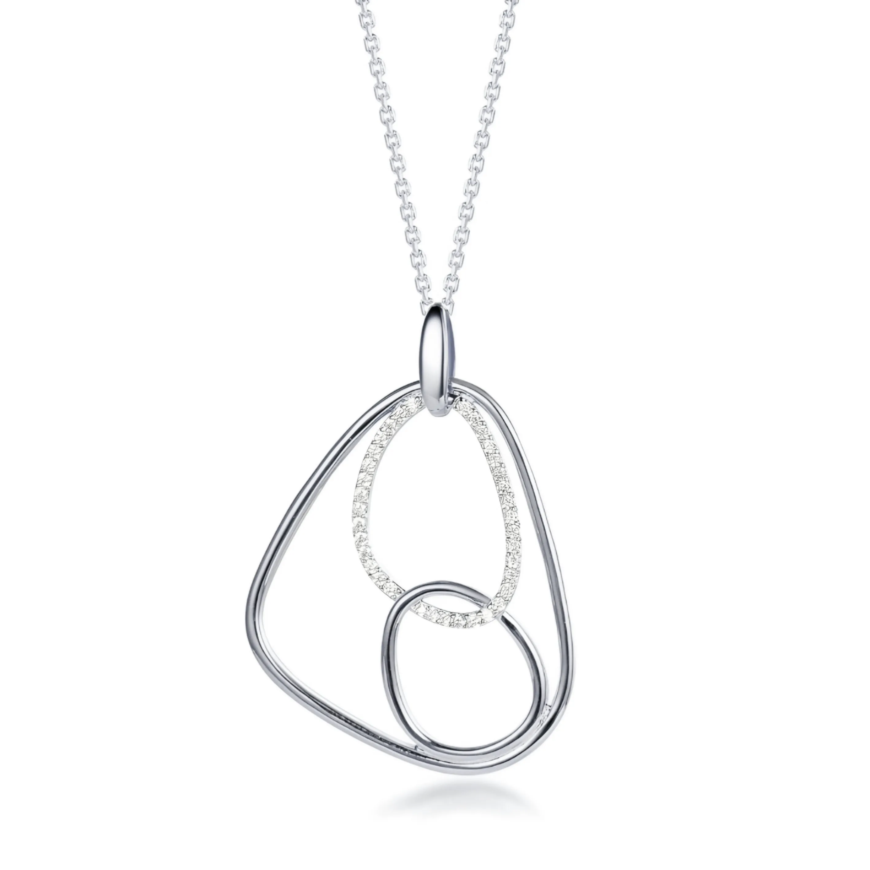 Sterling Silver CZ Geometric Shapes Inside Triangle Shape Pendant Necklace For Graduation