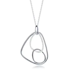 Sterling Silver CZ Geometric Shapes Inside Triangle Shape Pendant Necklace For Graduation