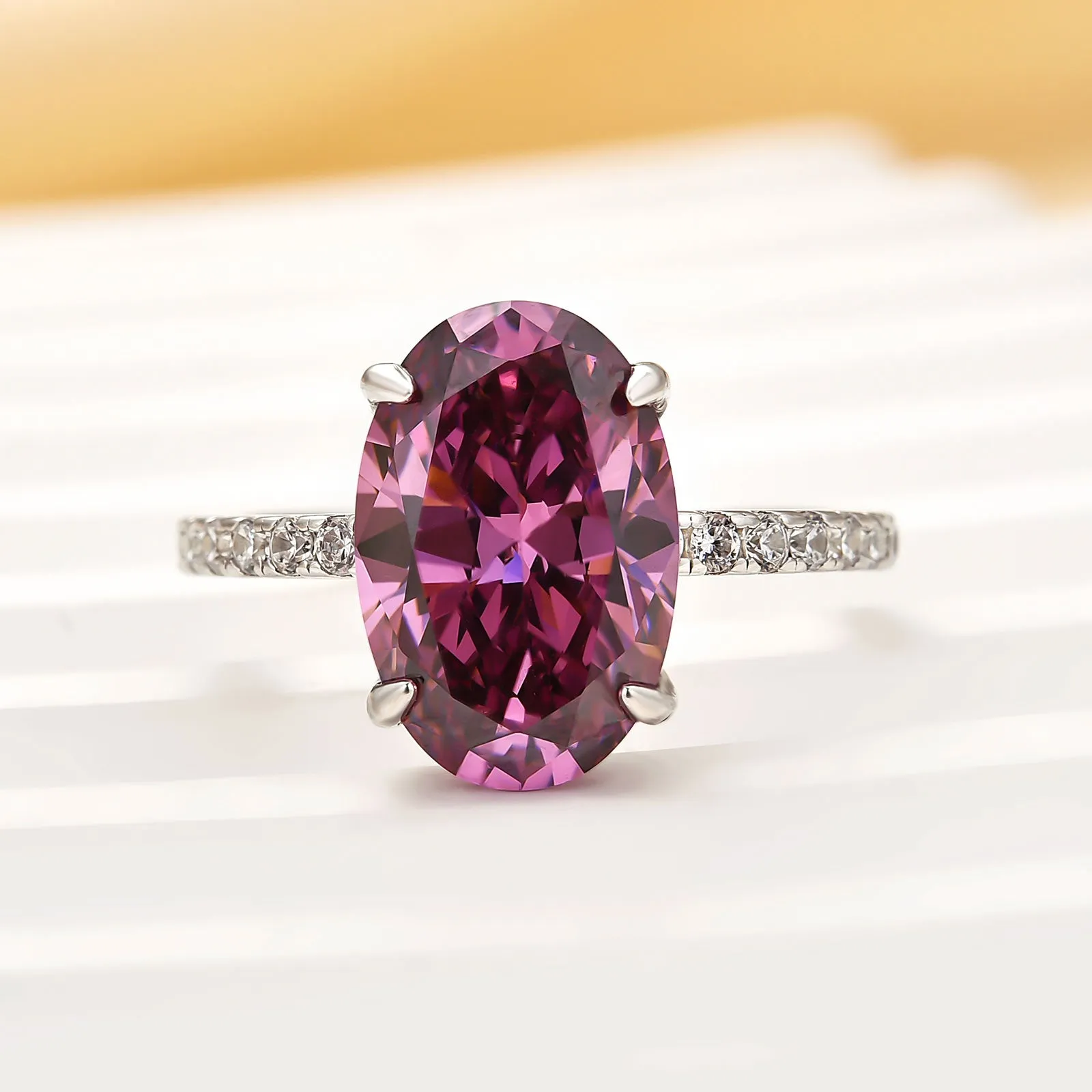 Louily 4.0CT Purple Oval Cut Engagement Ring In Sterling Silver Delicate Features Quiet Look