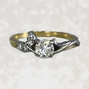 Fashionable Style party look 1930s Art Nouveau Diamond Engagement Ring by Jabel in 18K Gold. Unique Estate Jewelry.