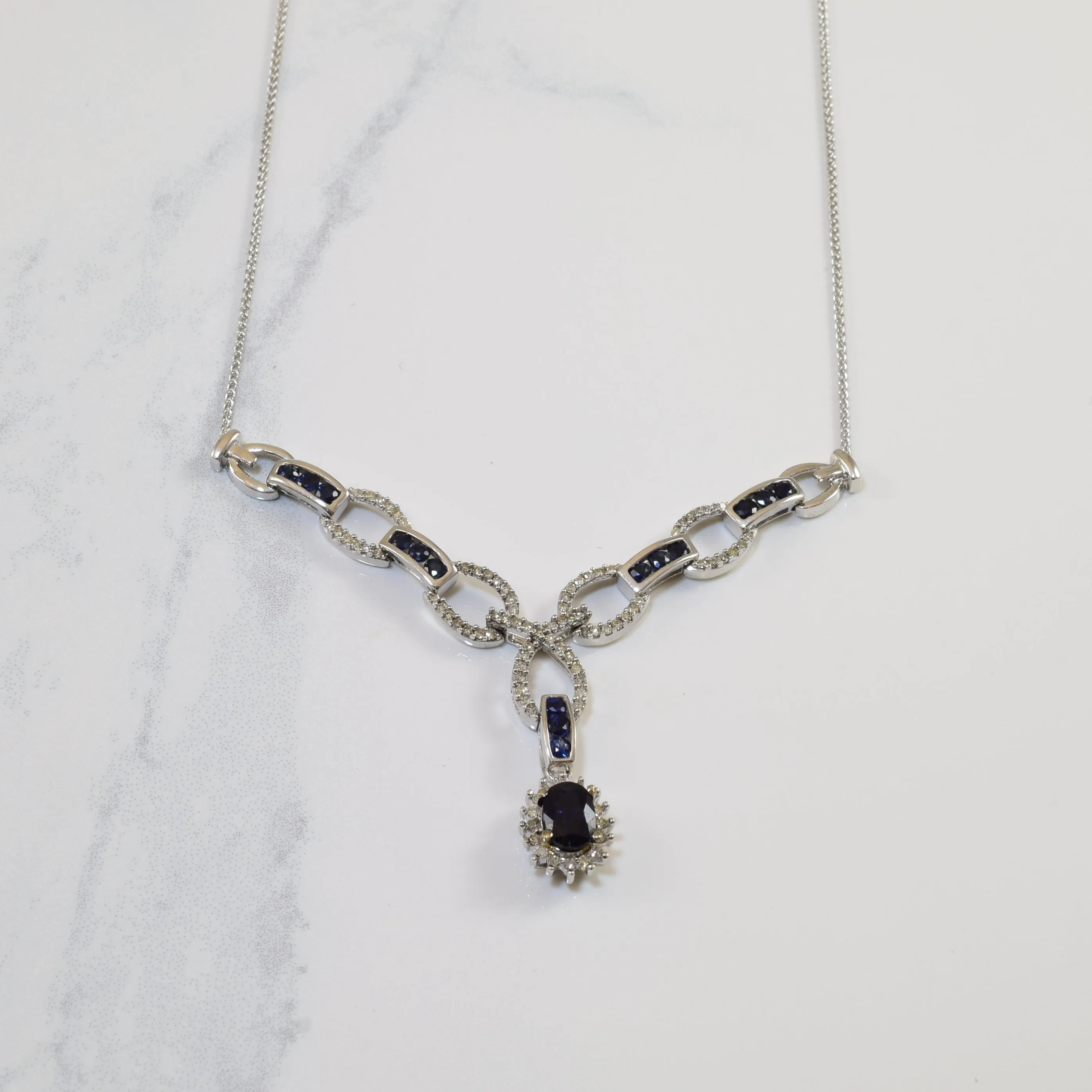 Blue Sapphire & Diamond Necklace | 18" | Gleaming Edge Trendy Layers
