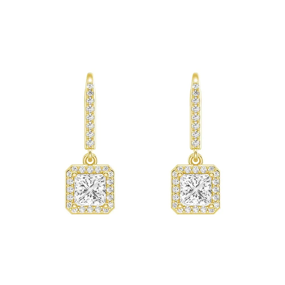 Framed Solitaire Princess Cut Moissanite Drop Earrings Captivating Piece Day Accent