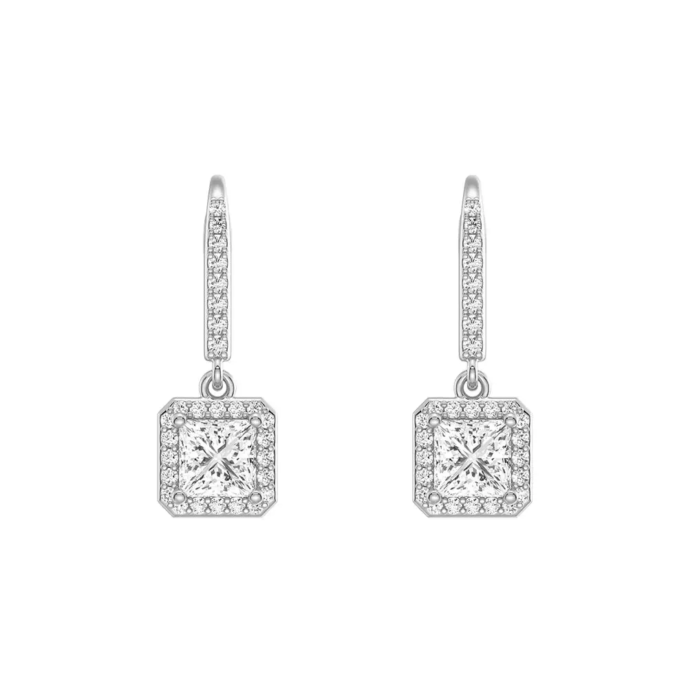 Framed Solitaire Princess Cut Moissanite Drop Earrings Brunch Look