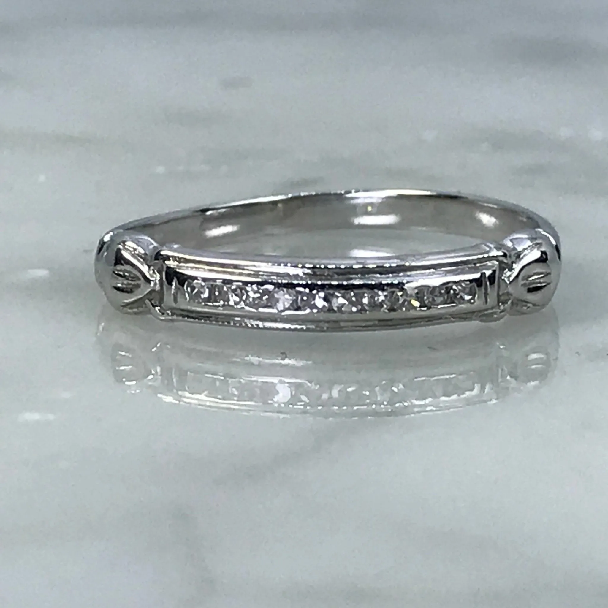 Vintage Diamond Wedding Band. 18K White Gold. April Birthstone. Stacking Ring. Custom Expression Everyday Durability