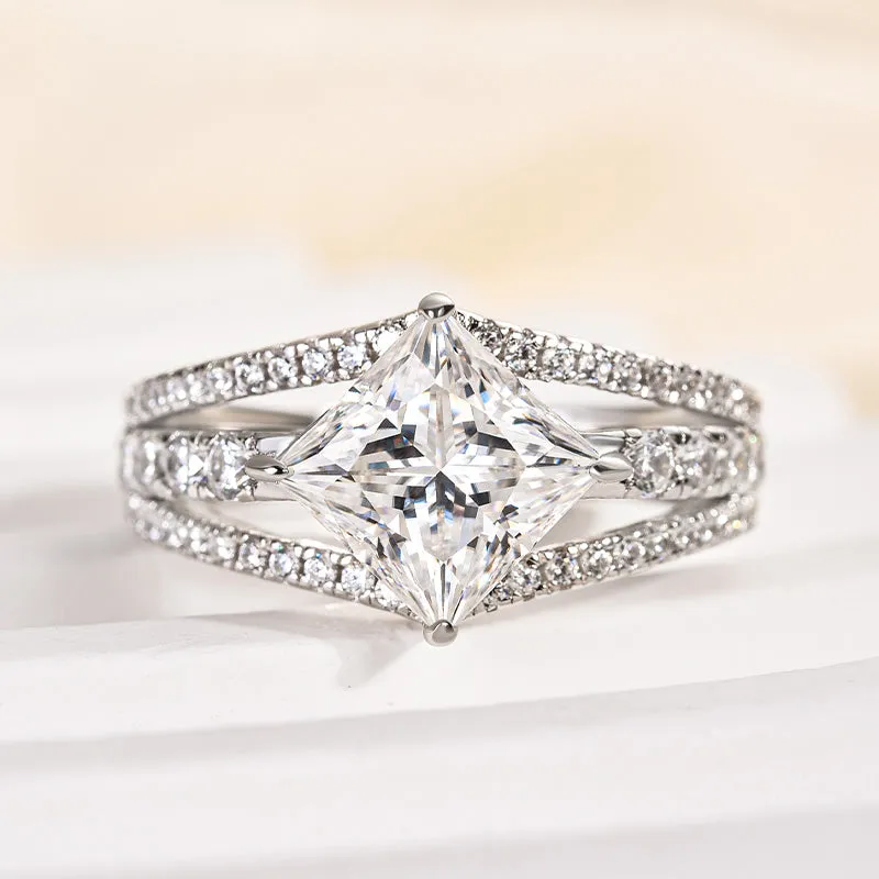 Styled Accent Louily Moissanite Special 2.0 Carat Square Princess Cut Engagement Ring