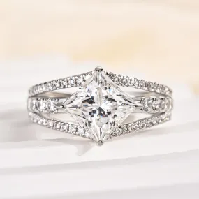 Styled Accent Louily Moissanite Special 2.0 Carat Square Princess Cut Engagement Ring