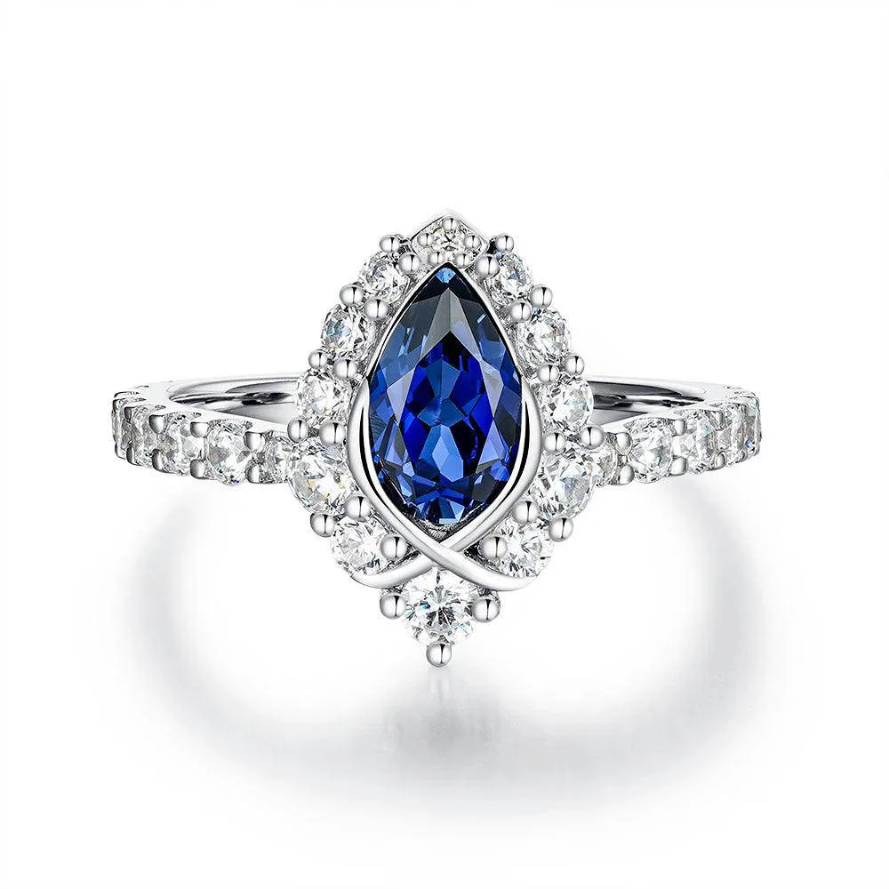 Urban Style Nature Inspired "ENDLESS BLUE" Pear Shaped Sapphire Ring