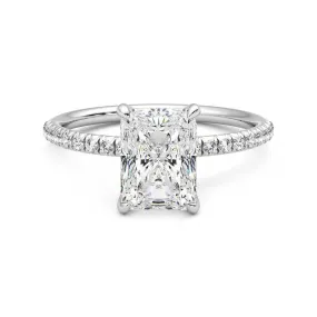 Beautiful Expression Four Prong Radiant Cut Moissanite Engagement Ring with Hidden Anniversary Stone Accent