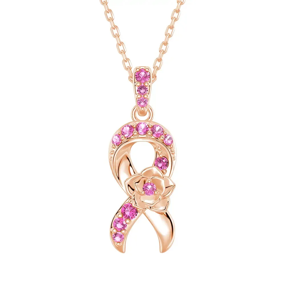 ??Blossom Of Hope?? Pink Ribbon Breast Cancer Awareness Necklace Glow Mood