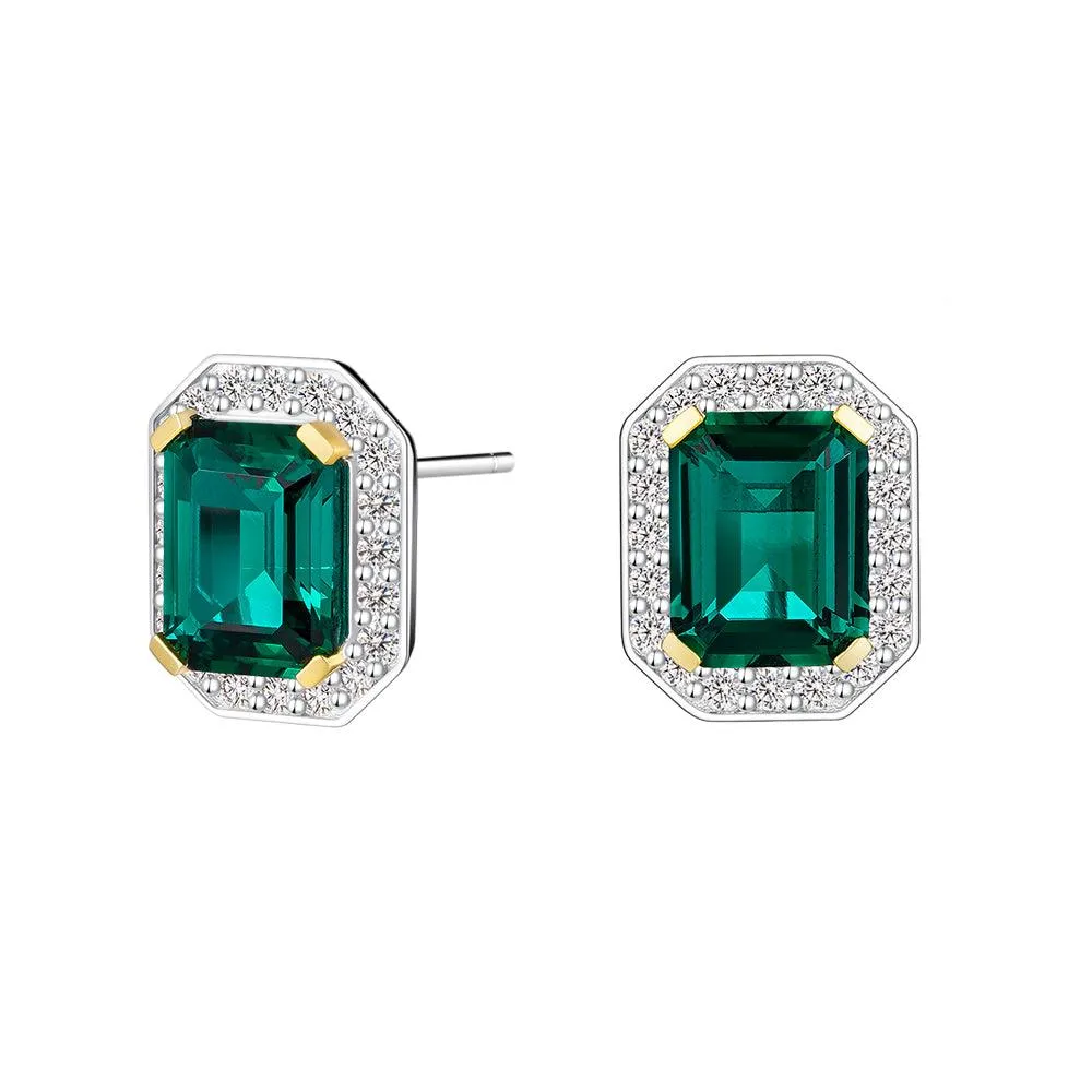 Timeless Detail Trendy Fashion 6 Ctw Emerald Cut Emerald Stud Earrings With Moissanite Pave Halo