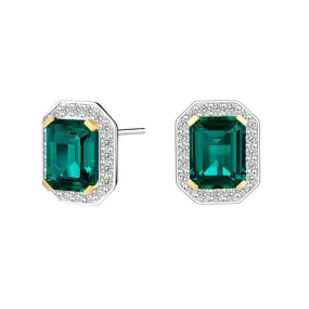 Versatile Style Soft Spark 6 Ctw Emerald Cut Emerald Stud Earrings With Moissanite Pave Halo