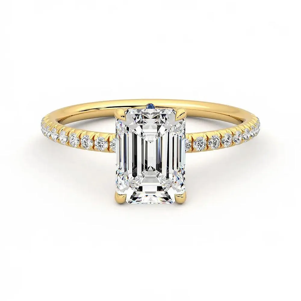Four Prong Emerald Cut Moissanite Engagement Ring with Hidden Anniversary Stone Accent Eternal Expression Industrial Made