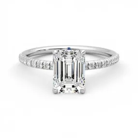 Four Prong Emerald Cut Moissanite Engagement Ring with Hidden Anniversary Stone Accent Warranty Included HighEnd Bauble