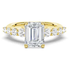Gorgeous Accent Classic Shared Prong Emerald Cut Moissanite Engagement Ring