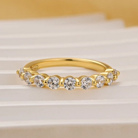 Opulent Design Trendy Pieces Classic 0.6Ct Half Round Cut Wedding Band In Sterling Silver