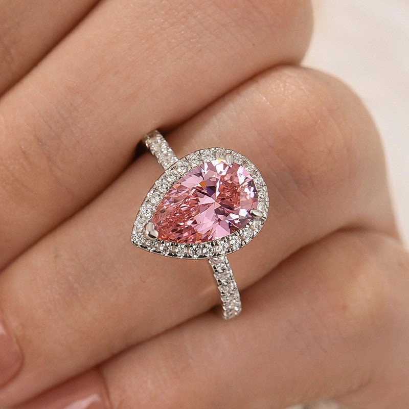 Sun Kissed Classic 2.2 Carat Pink/Purple Pear Cut Halo Engagement Ring for Her