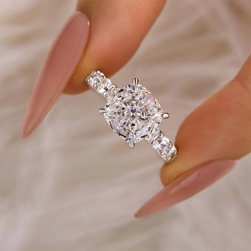 Photo Focus Bridal Look Classic 3.5Ct Cushion Cut Engagement Ring Travel Ring In Sterling Silver