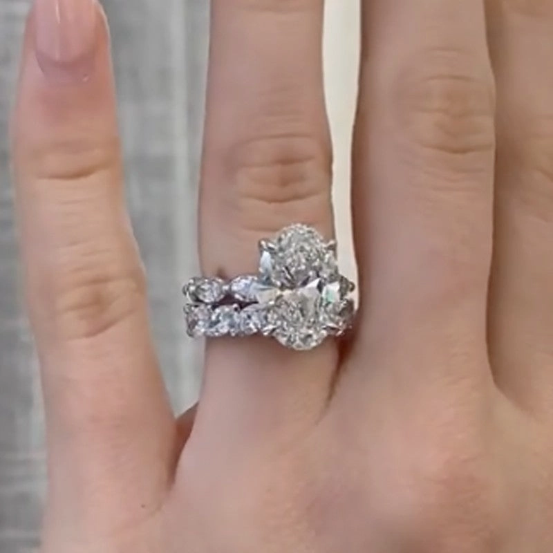 Glam Focus Classic 4.5Ct Oval Cut Wedding Ring Set With Marquise Cut Wedding Band