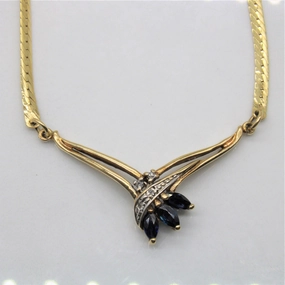 Marquise Sapphire & Diamond Necklace | 0.33ctw, 0.03ctw | 17.5" | Elegant Pair