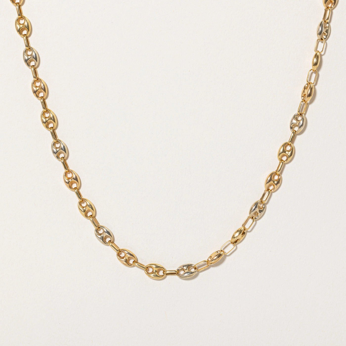 18k Two Tone Gold Puffed Anchor Link Chain | 25" | Shiny Pop Fashionable Glow