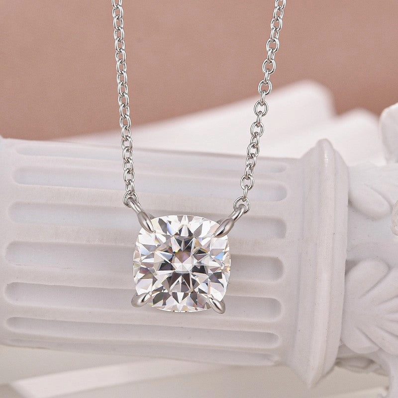 Subtle Spark Moissanite 3.5Ct Cushion Cut White Gold Pendant Necklace