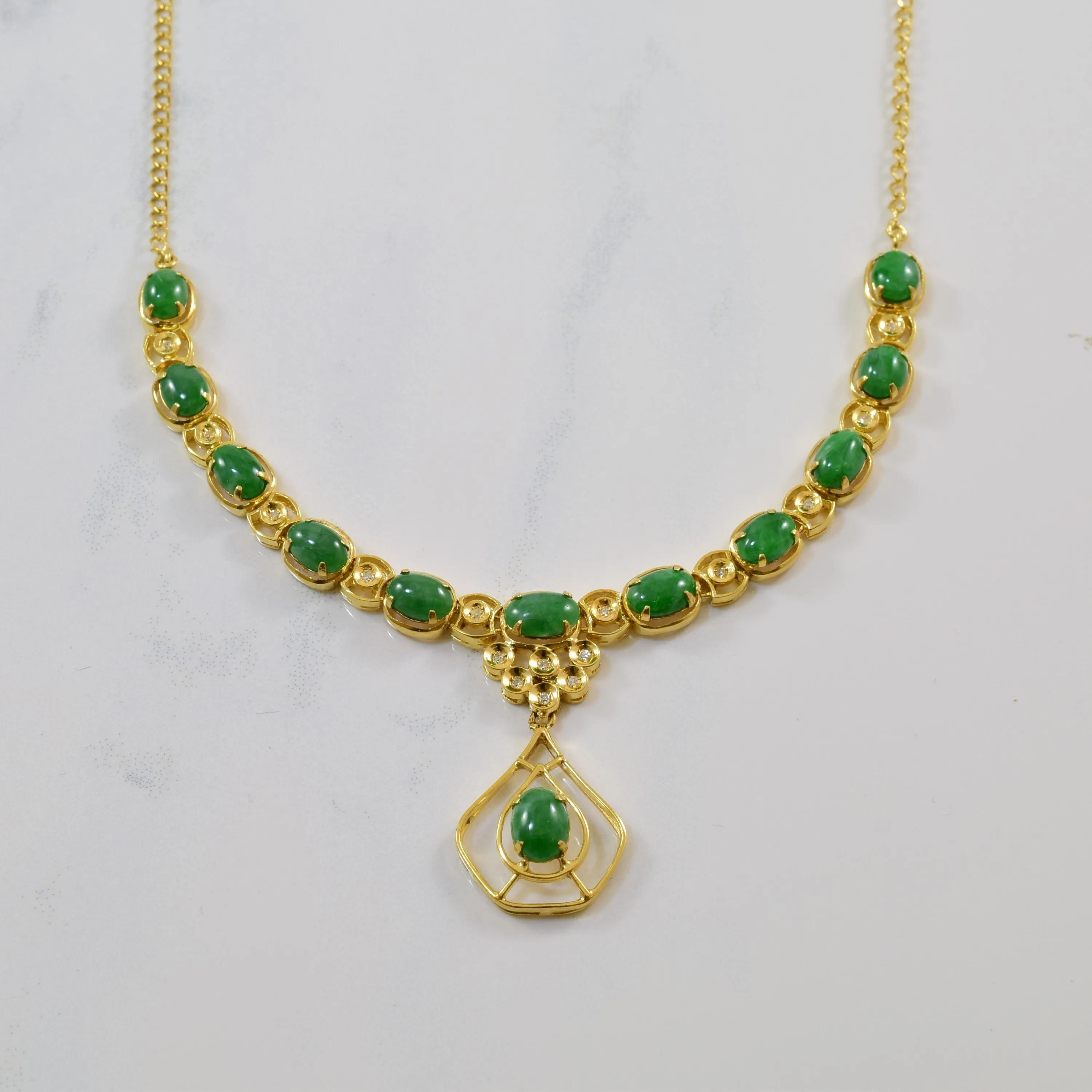 Jadeite & Diamond Necklace | 6.00ctw, 0.08ctw | 16.5" | Clean Spark