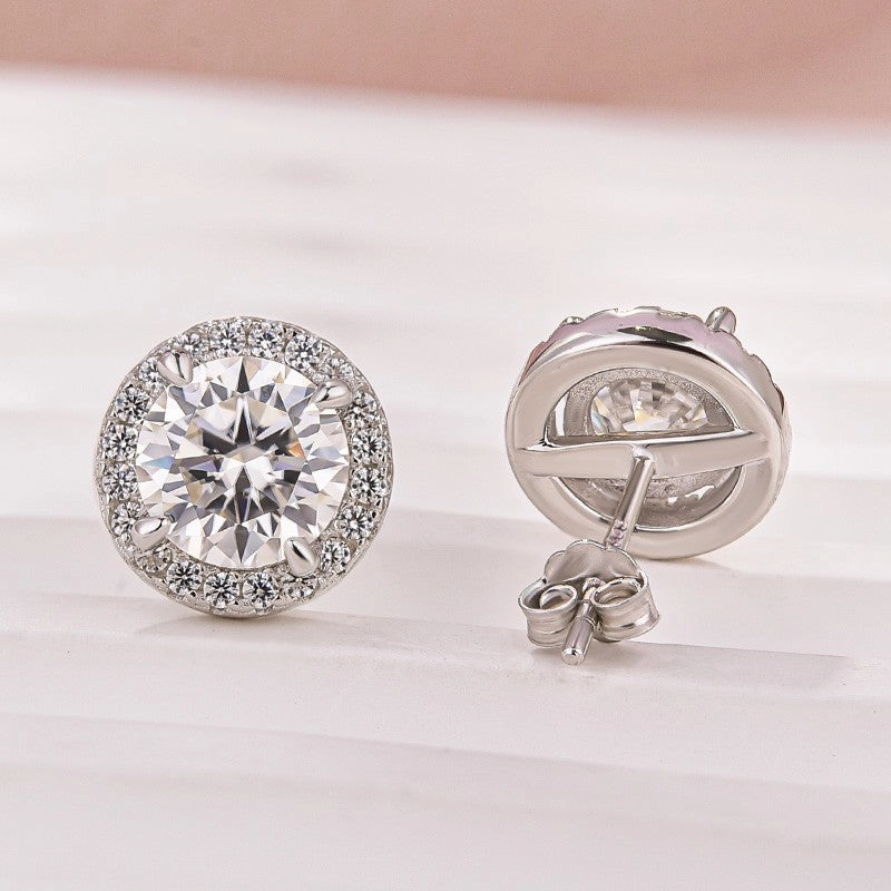 Romantic Accessory Moissanite 1.2Ct Halo Round Cut White Gold Stud Earrings