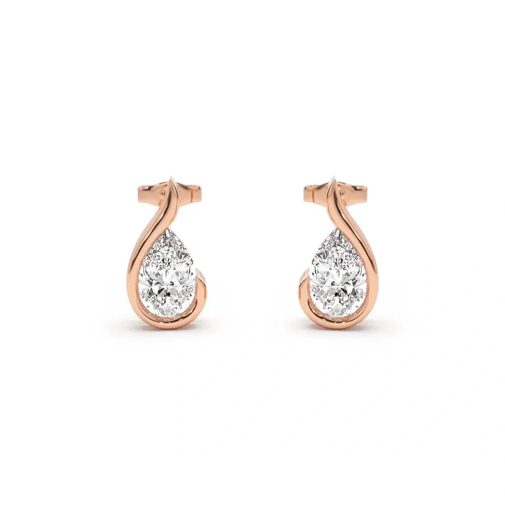 Liquid Curve Teardrop Lab Grown Diamond Studs Designer Craft
