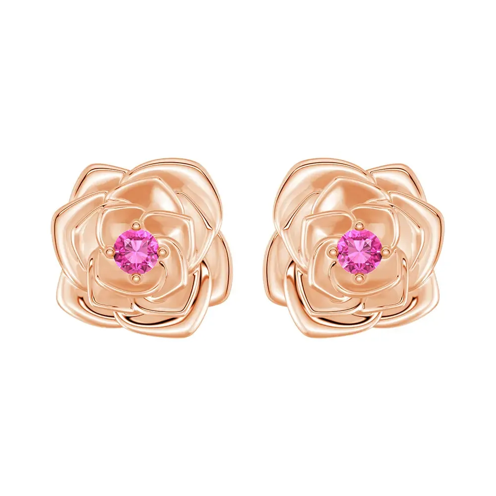"Radiant Hope" Rose Stud Earrings with Pink Sapphire Street Style Timeless Wardrobe