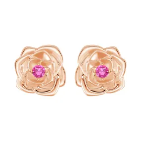 "Radiant Hope" Rose Stud Earrings with Pink Sapphire Street Style Timeless Wardrobe
