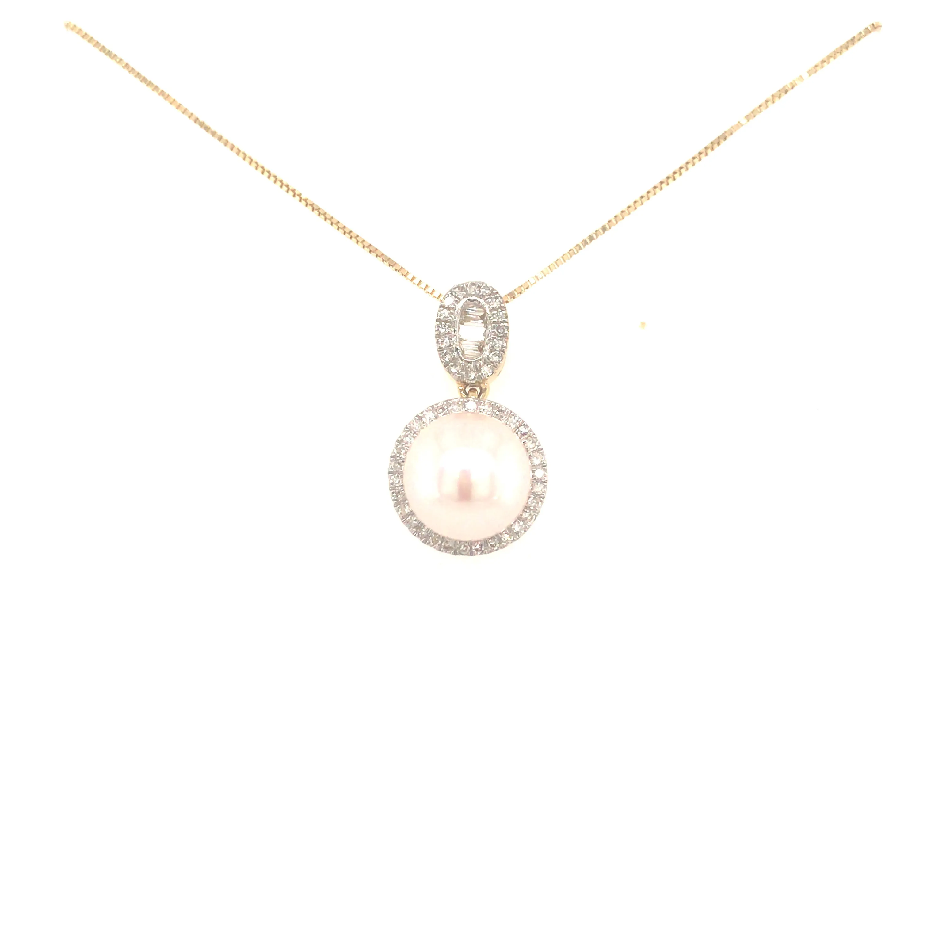 14K Gold And Diamond Framed Pearl Pendant Necklace Subtle Jewelry Cultural Gift