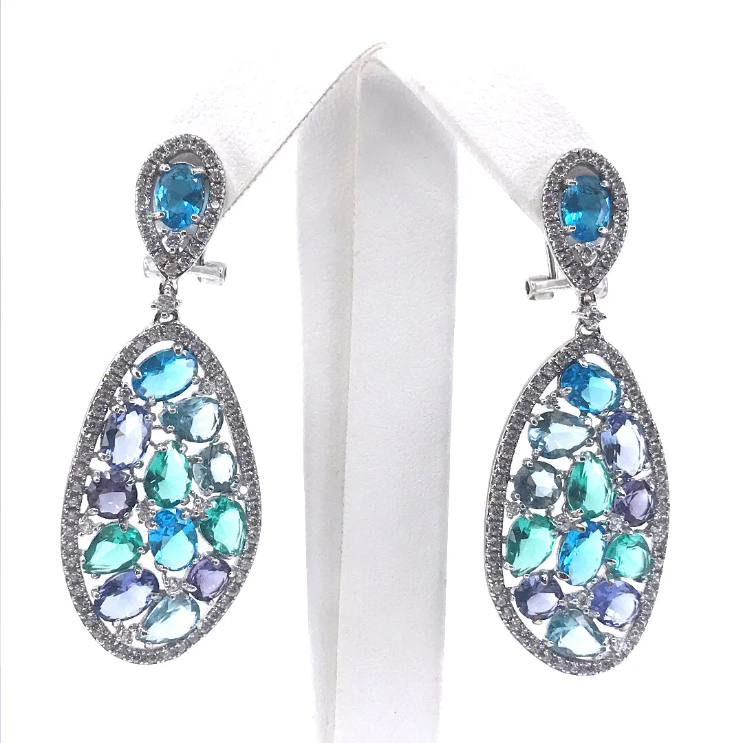Sterling Silver Micro Pave Earrings with Blue Stones Premium item