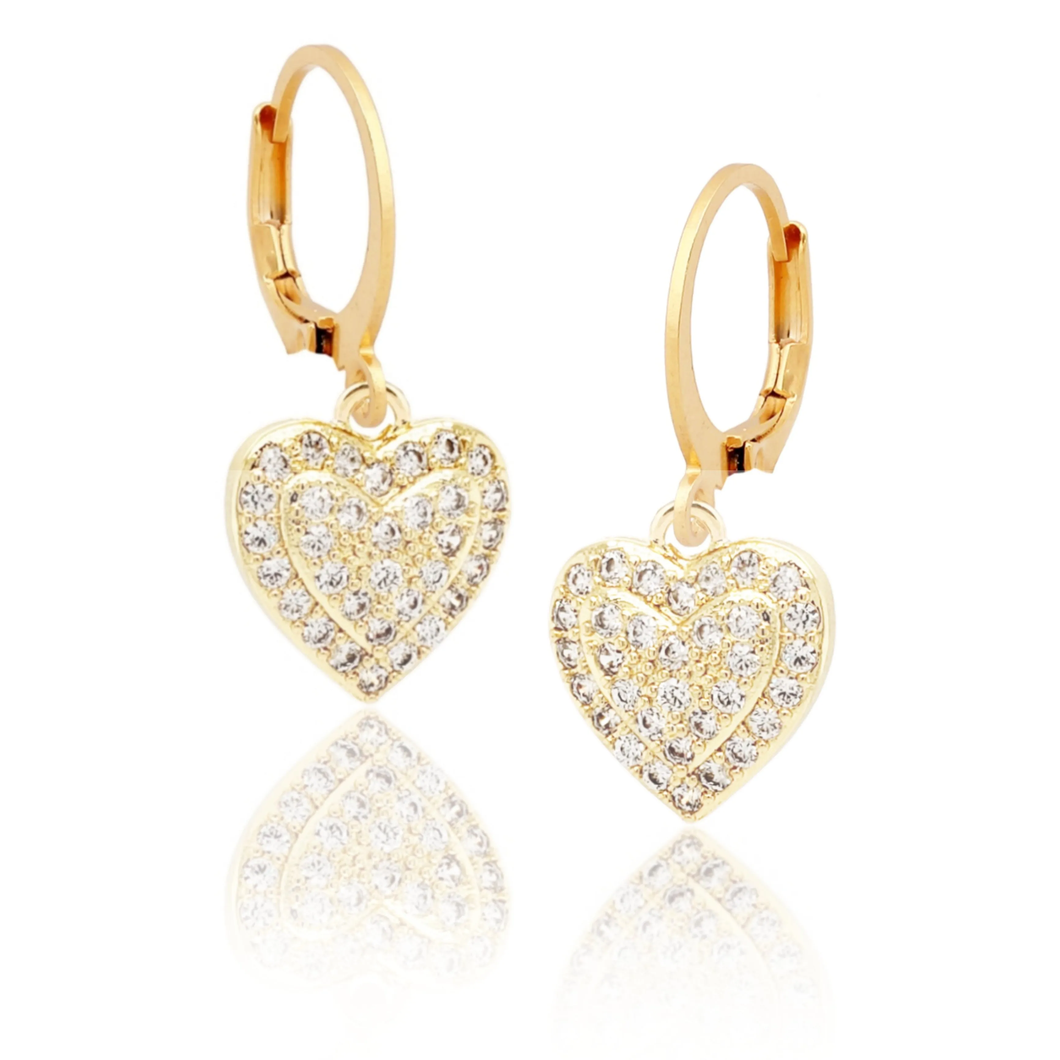 Straight Trinket Surgical Steel Gold Plated CZ Heart Earrings